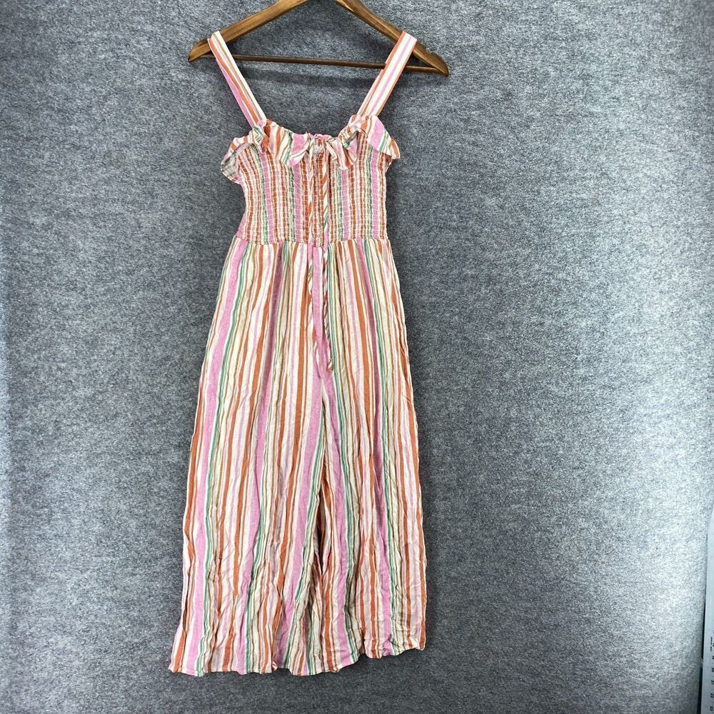 Lush Jumpsuit Women S Small Pink Striped Sleeveless Square Neck Straight Casual